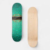 Blauwgroen Glitter Sequin Disco Glitz Comp Skatebo Persoonlijk Skateboard (Voorkant)