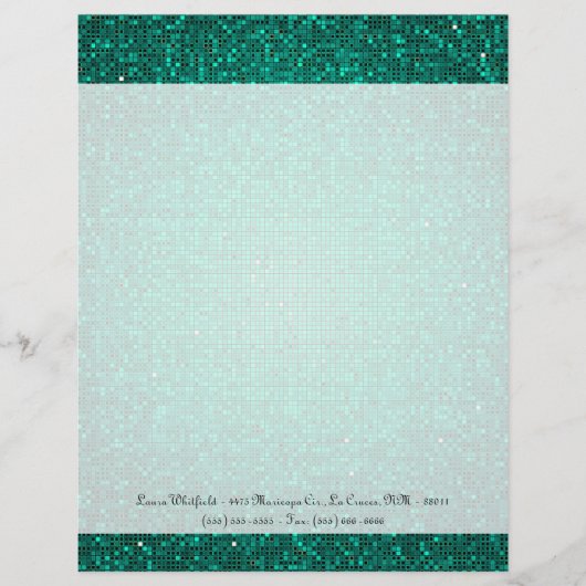 Blauwgroen Glitter Sequin Disco Letterhead Station Gepersonaliseerd Briefhoofd (Voorkant)