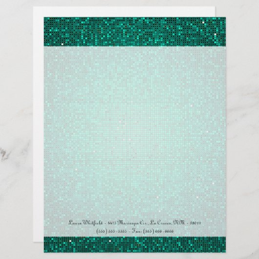 Blauwgroen Glitter Sequin Disco Letterhead Station Gepersonaliseerd Briefhoofd (Voorkant / Achterkant)