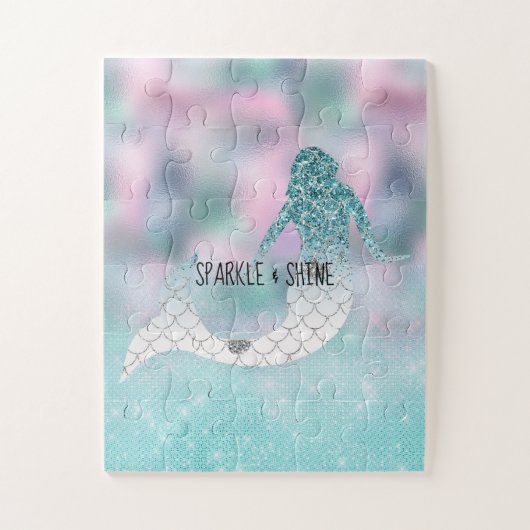 Blauwgroen Glitter Sparkle Mermaid Legpuzzel (Verticaal)