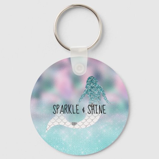 Blauwgroen Glitter Sparkle Mermaid Sleutelhanger (Voorkant)