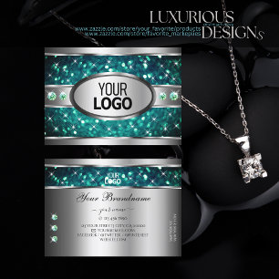 Blauwgroen glitter Sparkle Rhinestones Logo Silver Visitekaartje