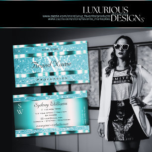 Blauwgroen glitter Sparkle Stars Monogram oogmerk Visitekaartje