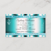 Blauwgroen glitter Sparkle Stars Monogram oogmerk Visitekaartje (Achterkant)