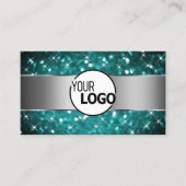 Blauwgroen Glitter Sparkle Stars Silver Decor Toev Visitekaartje (Voorkant)