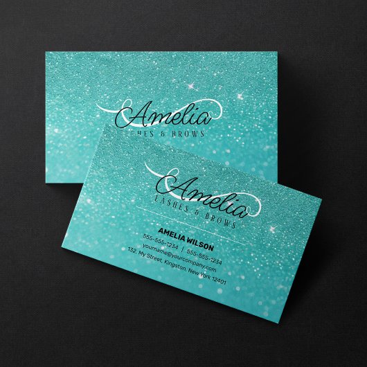 Blauwgroen Glitter Sparkles Lash Extensions Mascar Visitekaartje