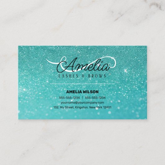 Blauwgroen Glitter Sparkles Lash Extensions Mascar Visitekaartje (Voorkant)