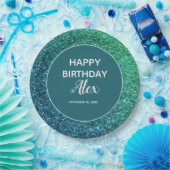 Blauwgroen Glitter Surprise Birthday Party Papieren Bordje (Feest)