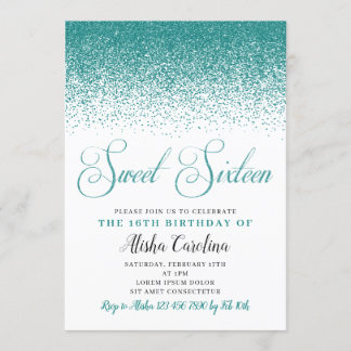 Blauwgroen Glitter Sweet Sixteen verjaardagsuitnod Kaart