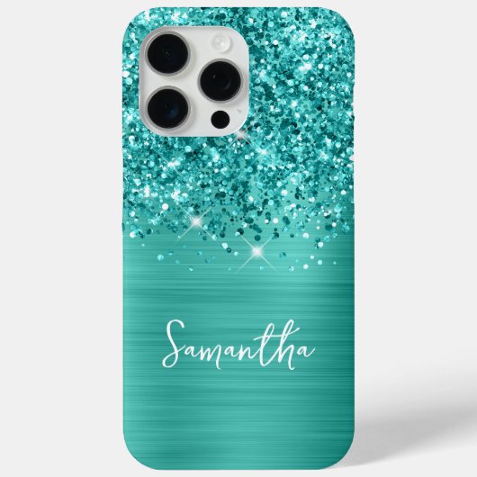 Blauwgroen Glitter Turquoise Glam Naam Case-Mate iPhone Case (Achterkant)