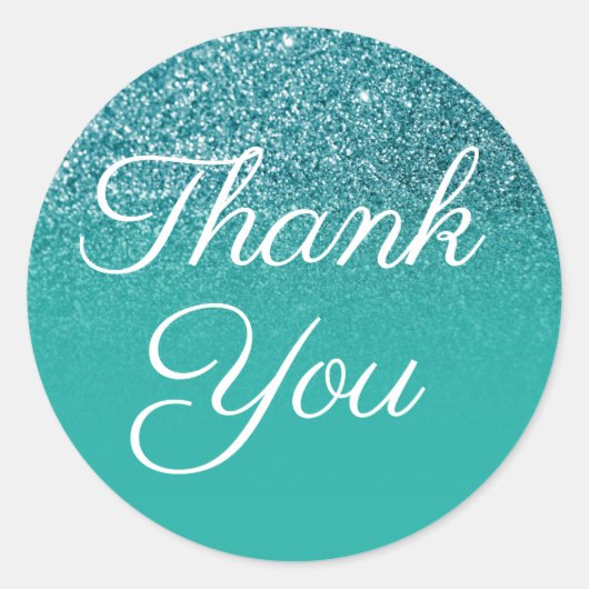 Blauwgroen Glitter Turquoise Gradiënt Dank u Ronde Sticker (Voorkant)