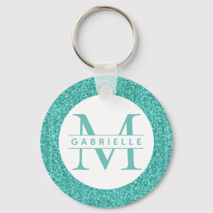 Blauwgroen Glitter Turquoise Monogram Sleutelhange Sleutelhanger