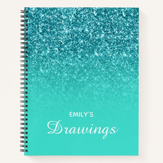 Blauwgroen Glitter Turquoise Ombre Personalized Te Notitieboek (Voorkant)