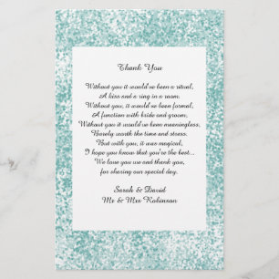 Blauwgroen Glitter Wedding Poem Dank u voor de rol