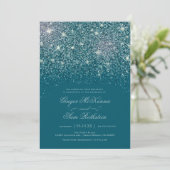 Blauwgroen Glitter Wedding-uitnodigingen Kaart (Staand voorkant)