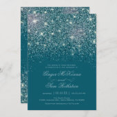 Blauwgroen Glitter Wedding-uitnodigingen Kaart (Voorkant / Achterkant)
