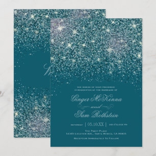 Blauwgroen Glitter Wedding-uitnodigingen Kaart