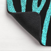 Blauwgroen glitter zebra strepen mode muismat (Hoek)