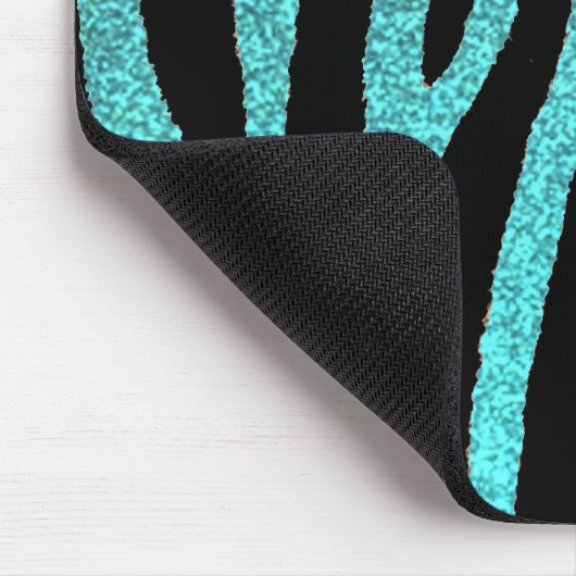 Blauwgroen glitter zebra strepen mode muismat (Hoek)