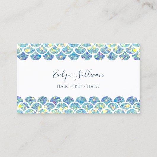blauwgroen glitter zeemeermin schaal visitekaartje (Voorkant)