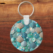 Blauwgroen glitterachtige zeemeerminprint met zees sleutelhanger (Achterkant)