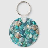 Blauwgroen glitterachtige zeemeerminprint met zees sleutelhanger (Achterkant)
