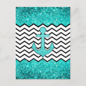 Blauwgroen glitteranker en chevron briefkaart (Voorkant)