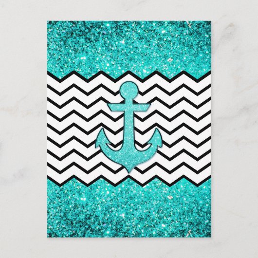 Blauwgroen glitteranker en chevron briefkaart (Voorkant)