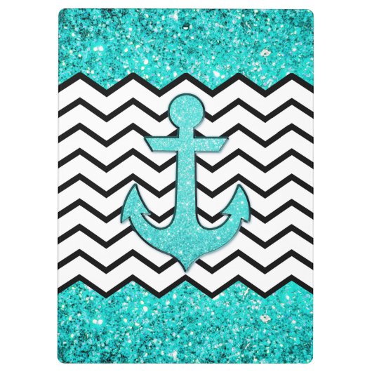 Blauwgroen glitteranker en chevron klembord (Achterkant)