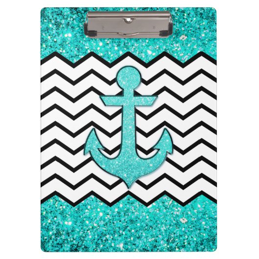 Blauwgroen glitteranker en chevron klembord (Voorkant)