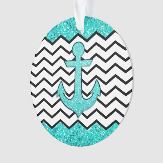 Blauwgroen glitteranker en chevron ornament (voorkant)