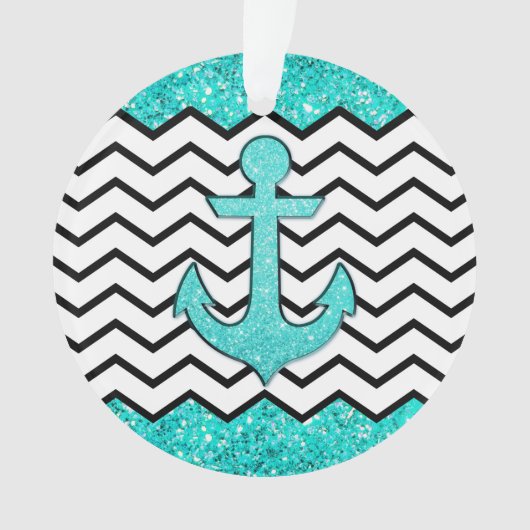 Blauwgroen glitteranker en chevron ornament (voorkant)