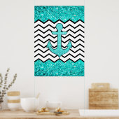 Blauwgroen glitteranker en chevron poster (Keuken)