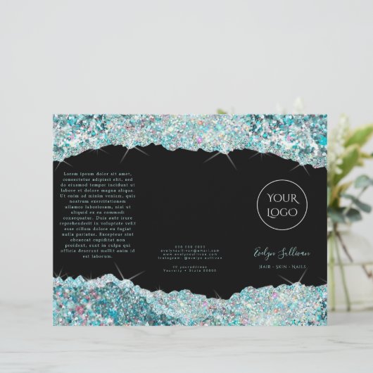 Blauwgroen glitterbrochure voor faux (Staand voorkant)