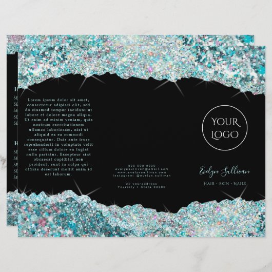 Blauwgroen glitterbrochure voor faux (Voorkant / Achterkant)