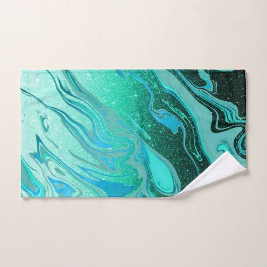 Blauwgroen glittermarmer bad handdoek (Handdoek)