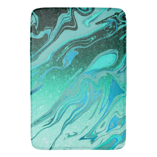 Blauwgroen glittermarmer badmat (Voorkant Verticaal)
