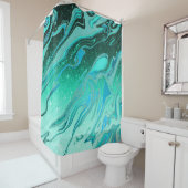 Blauwgroen glittermarmer douchegordijn (In situ)