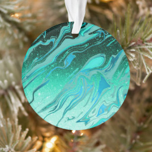 Blauwgroen glittermarmer ornament