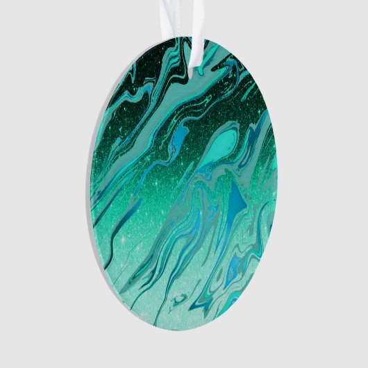 Blauwgroen glittermarmer ornament (voorkant)