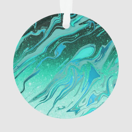 Blauwgroen glittermarmer ornament (achterkant)