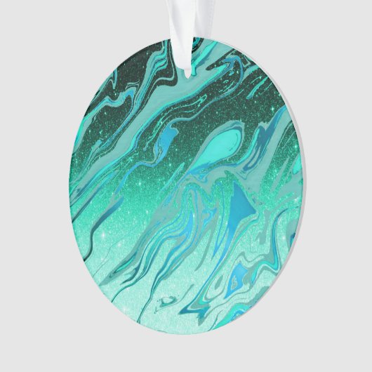 Blauwgroen glittermarmer ornament (voorkant)