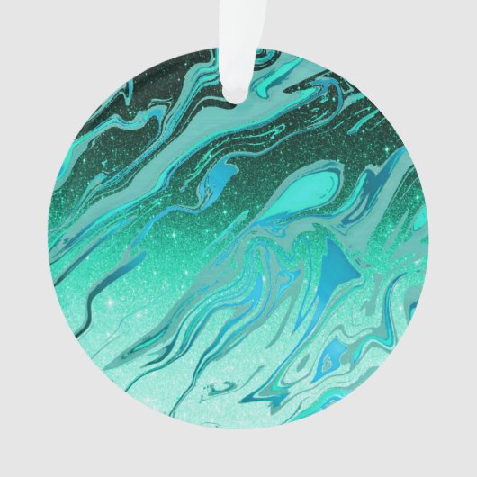 Blauwgroen glittermarmer ornament (voorkant)