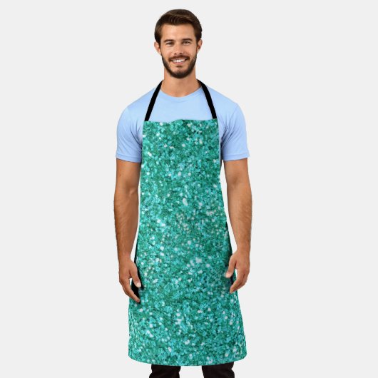 Blauwgroen glitterpatroon apron schort (Gedragen)