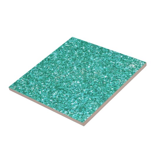 Blauwgroen glitterpatroon keramische tegels tegeltje (Zijkant)