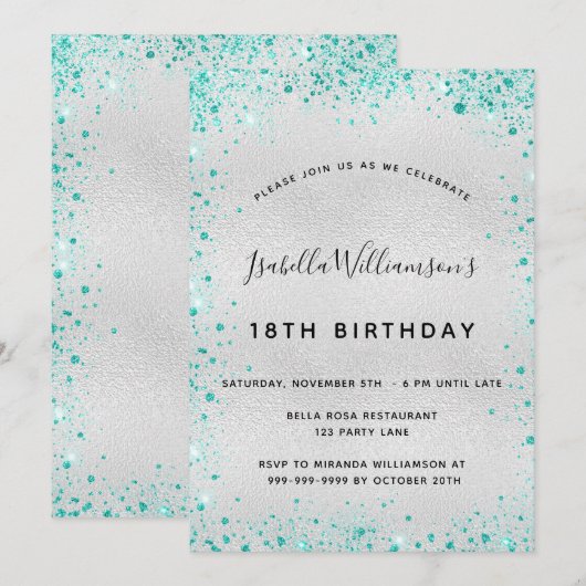 Blauwgroen glitterstofglansglansglansglansglansgla kaart (Voorkant / Achterkant)