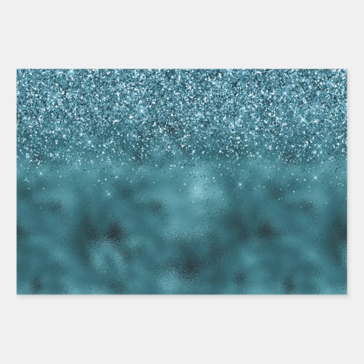 Blauwgroen Glitz Glitter Glam Inpakpapier Vel (Voorkant)