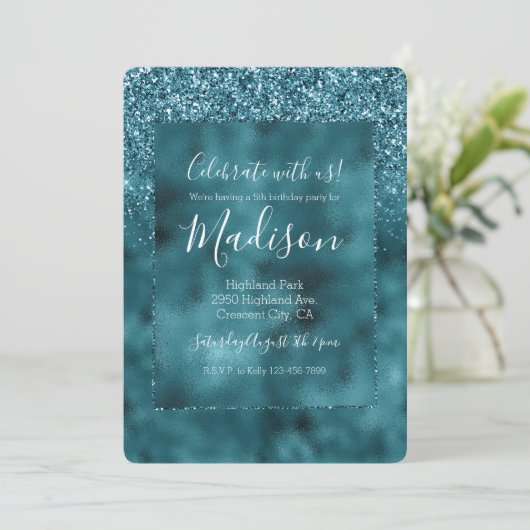 Blauwgroen Glitz Glitter Glam Kaart (Staand voorkant)
