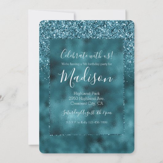 Blauwgroen Glitz Glitter Glam Kaart (Voorkant)