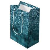 Blauwgroen Glitz Glitter Glam Medium Cadeauzakje (Voorkant Gekanteld)